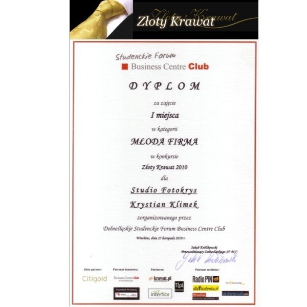 Firma „Studio Fotokrys” nagrodzona przez Dolnośląskie Studenckie Forum BCC. (fot. archiwum prywatne)