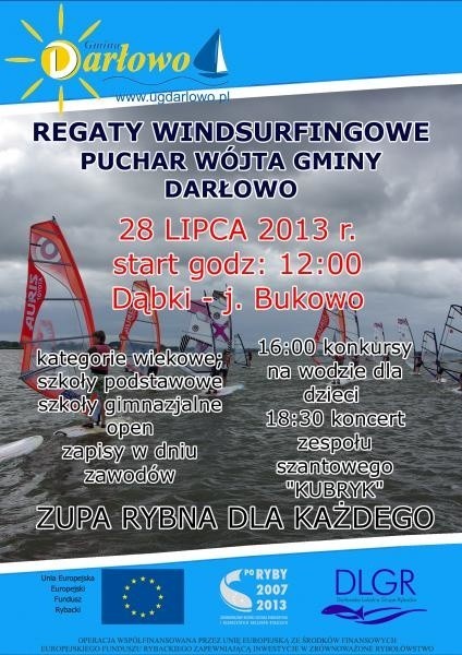 W niedzielę (28 lipca) o godzinie 12 na jeziorze Bukowo w Dąbkach rozegrane będą regaty windsurfingowe o puchar wójta gminy Darłowo.