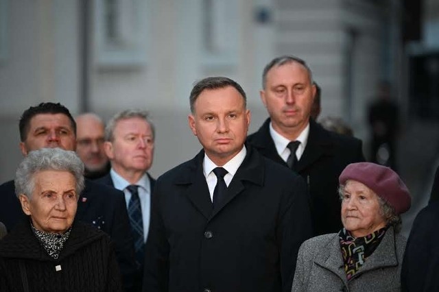 Prezydent Andrzej Duda na uroczystościach z okazji 82. rocznicy wybuchu II wojny światowej w Wieluniu.