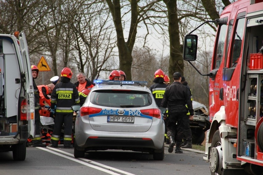 Wypadek w Gliwicach na DK 78 w stronę Knurowa. Dwie osoby ranne. Samochód wjechał w drzewo