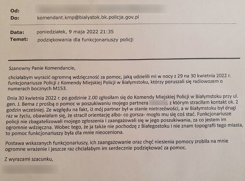 Interwencja białostockich policjantów z romantycznym happy endem