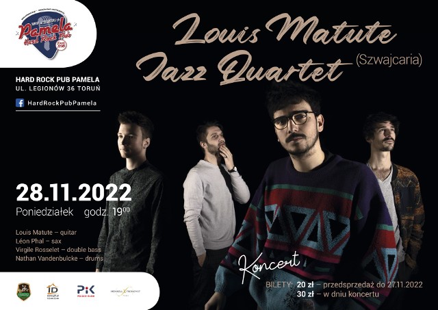 Już w poniedziałek 28 listopada odbędzie się koncert szwajcarskiej grupy Louis Matute Jazz Quartet. Zespół zagra w Hard Rock Pubie Pamela. Początek o godzinie 19 - wydarzenie jest biletowane!