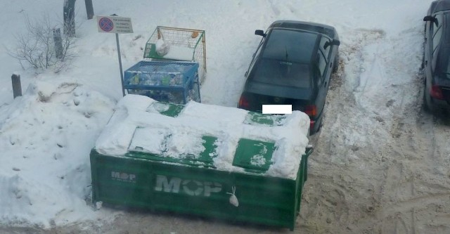 Według Internauty właściciel tego volkswagena skrupulatnie wypatrywał przyjazdu ekipy opróżniającej kontener na śmieci