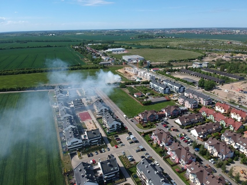 Pożar w Warzymicach. Płonęły bele słomy. Zdjęcia i wideo z drona