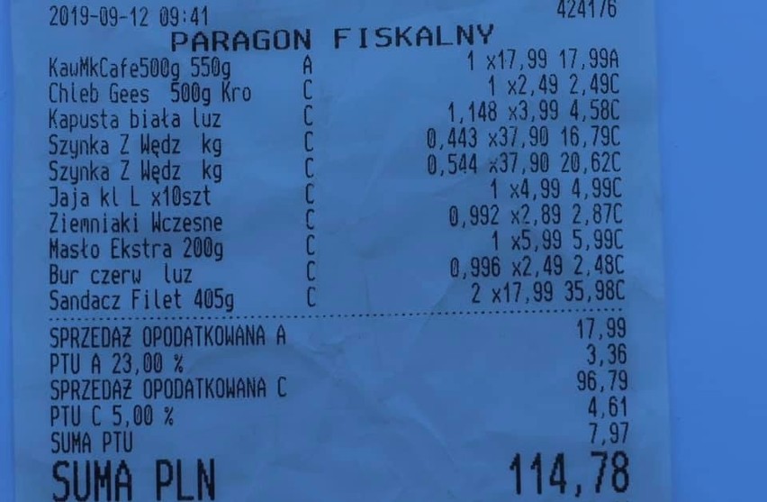 Krzysztof Truskolaski zrobił zakupy. Zapłacił ponad 114 zł....