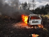 W Niżatycach koło Przeworska strażacy gasili płonący samochód. W ogniu było też 20 arów suchej trawy  [ZDJĘCIA]