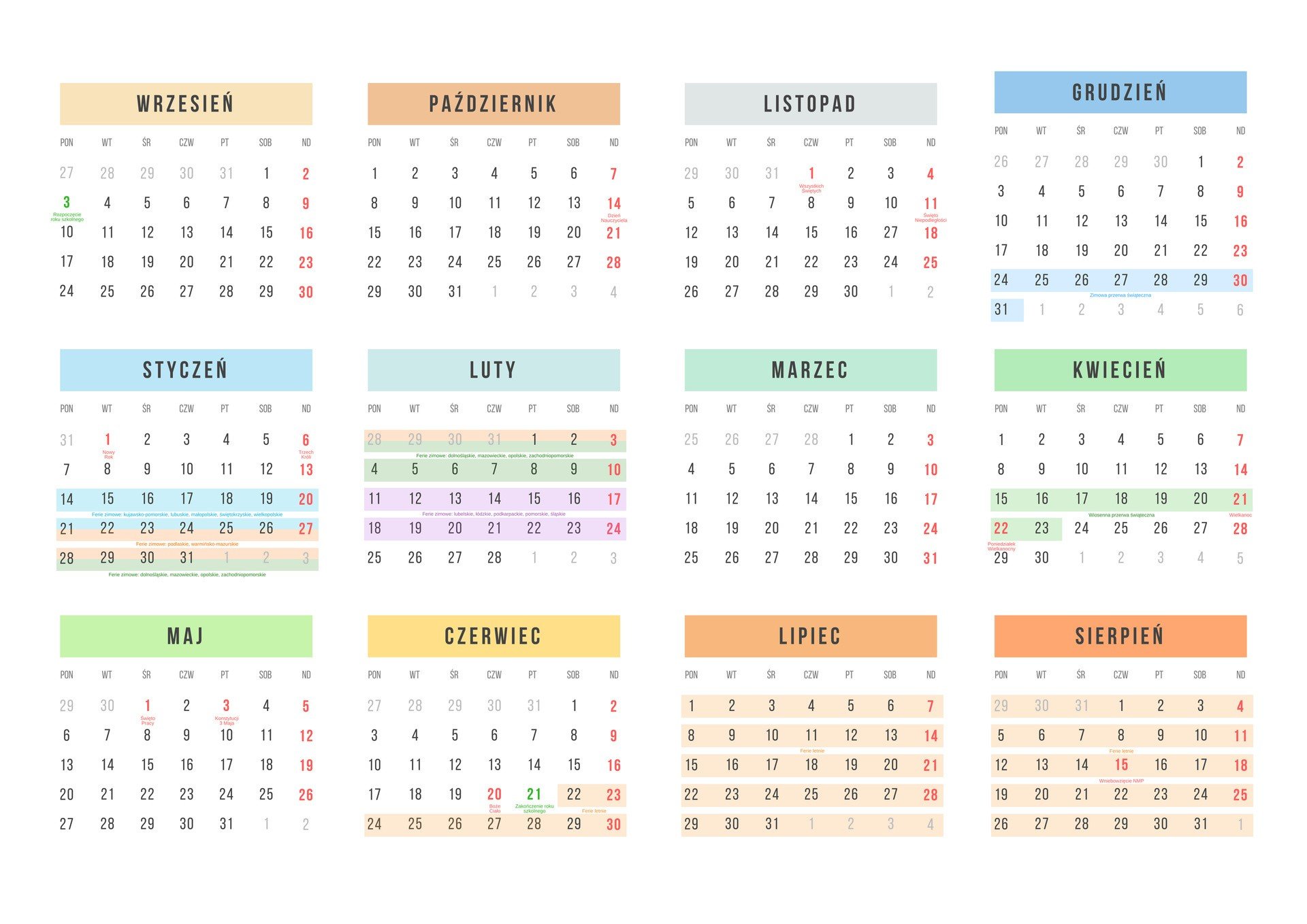 Kalendarz roku szkolnego 2018/2019 ONLINE DO POBRANIA i WYDRUKOWANIA. i terminy zimowych w roku szkolnym 2018/2019 | Dziennik Bałtycki