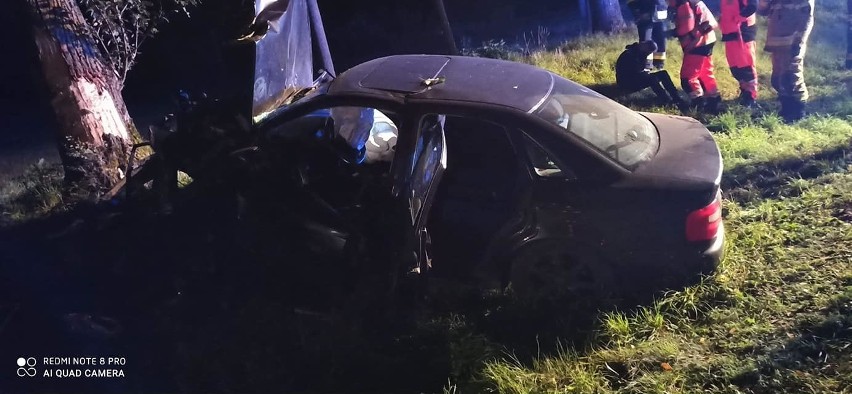Wypadek koło Gościna. Roztrzaskał Audi A4 na drzewie