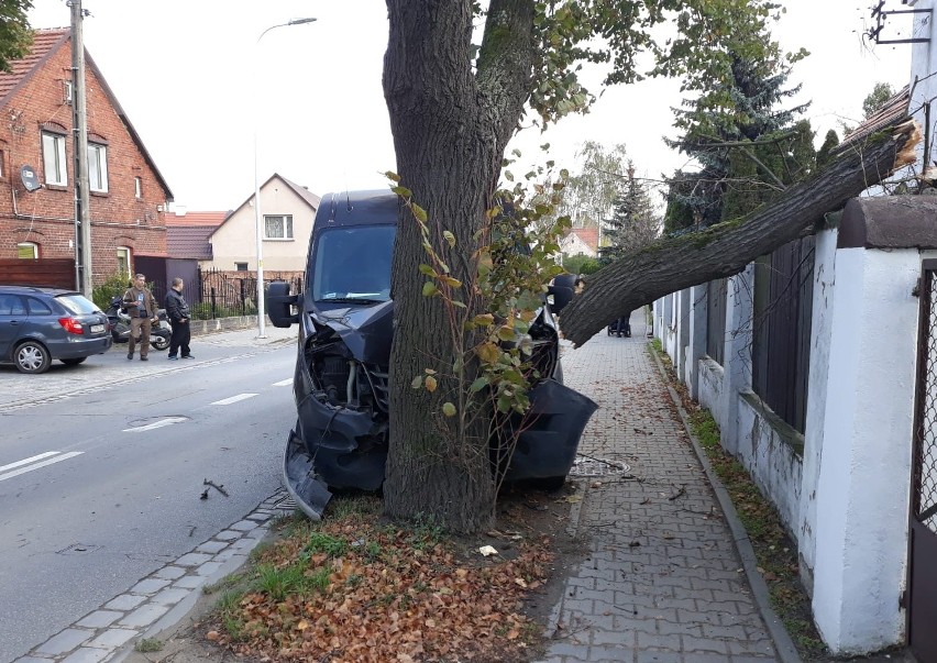 Wypadek na Maślicach. Kurier uderzył w drzewo
