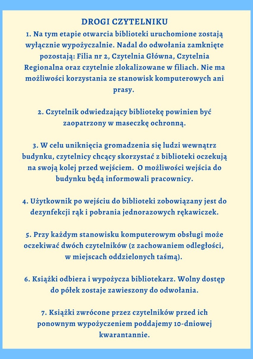 4 maja wznawia działalność biblioteka w Inowrocławiu. Czynne będą wypożyczalnie. Książnica apeluje o przestrzeganie zaleceń sanitarnych