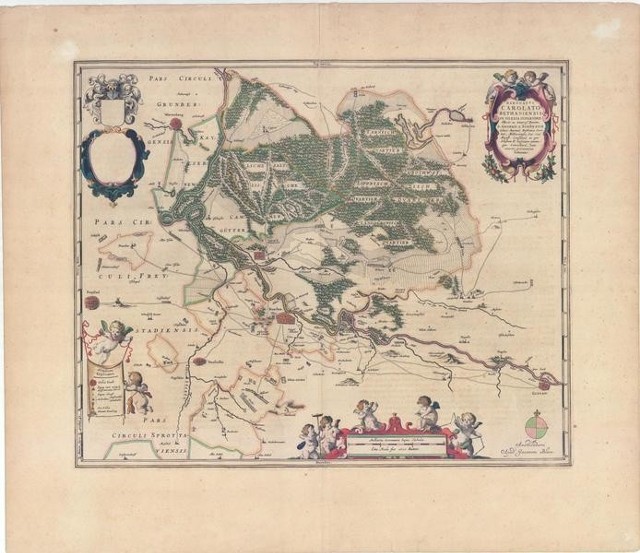 Skan mapy baronatu bytomskiego z drugiej połowy XVII wieku.