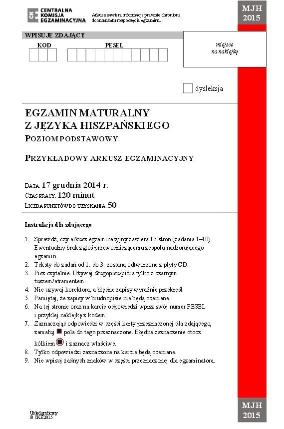 Próbna matura 2015 z CKE: Język hiszpański, poziom podstawowy [ARKUSZE, ODPOWIEDZI]