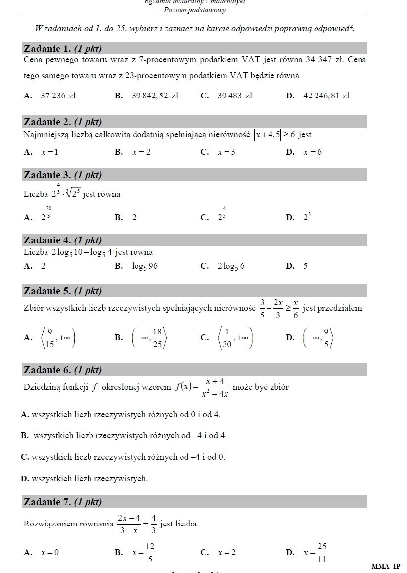 Matematyka 2015 - stara matura - arkusz CKE w pliku pdf