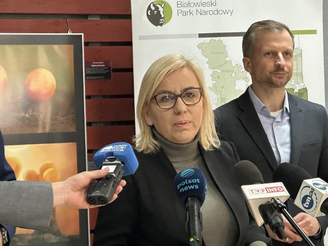 Konferencja prasowa z udziałem minister klimatu i środowiska Pauliną Henning - Kloską odbyła się w piątek w Białowieży