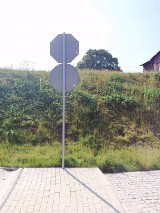 Katowice: Znaki drogowe bez drogi przy Muzeum Śląskim