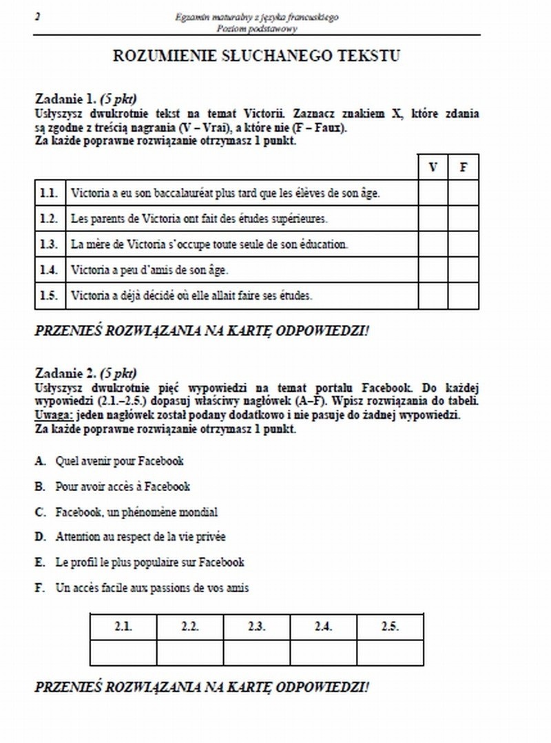 MATURA 2013 z CKE. JĘZYK FRANCUSKI - poziom podstawowy i rozszerzony [ARKUSZE, ODPOWIEDZI, PYTANIA]