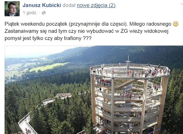 Taki post umiescił w piątek (10 czerwca) na swoim facebook'owym profilu prezydent Zielonej Góry Janusz Kubicki.