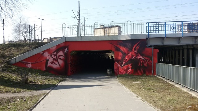 Przejście pod torami kolejowymi (al. Piłsudskiego w Sosnowcu) ozdobione gafitti