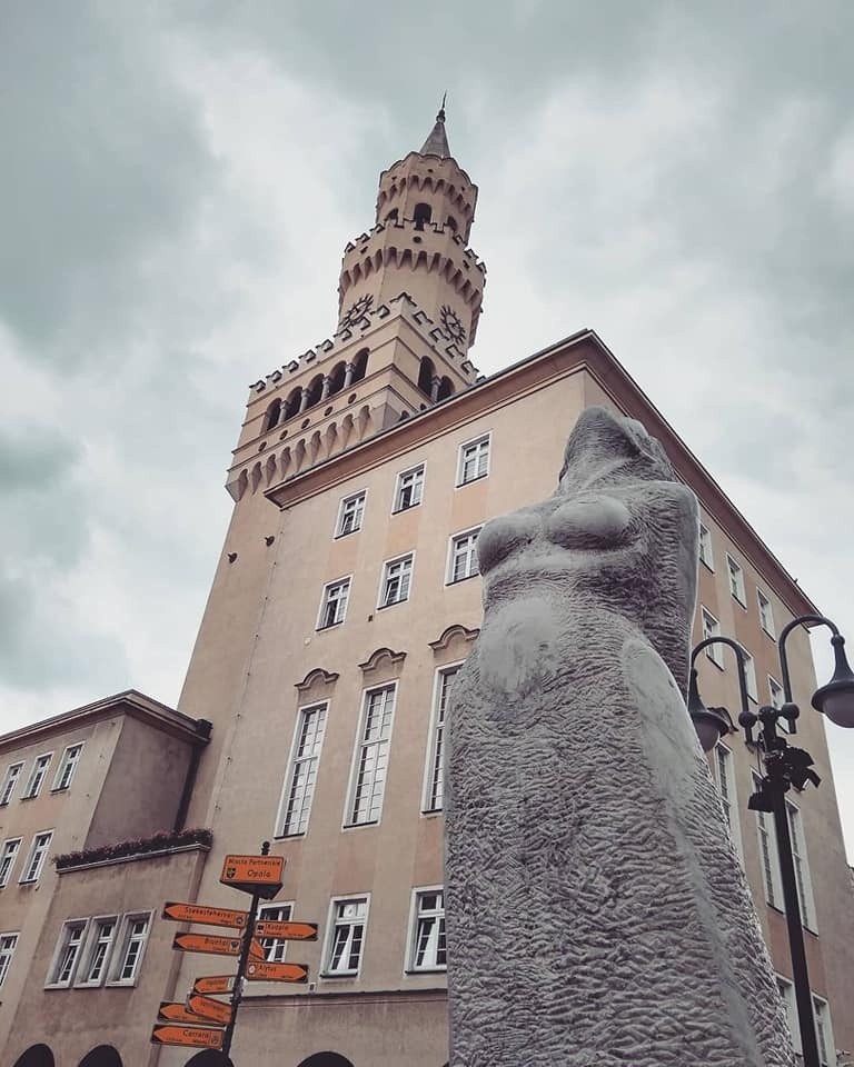 Plac rynkowy otaczają kamieniczki, pomalowane na pastelowe...