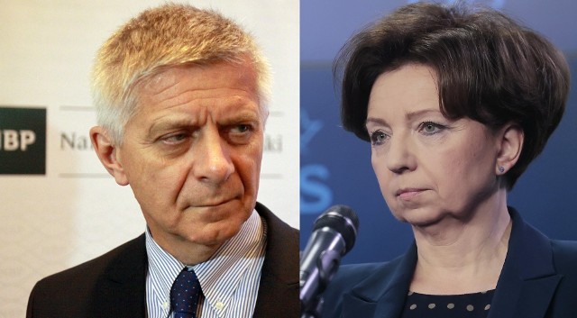 Minister rodziny i polityki społecznej Marlena Maląg (P) odniosła się do niedawnego wywiadu, jakiego udzielił prof. Marek Belka (L).