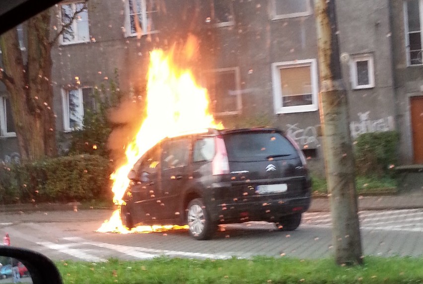 Wrocław: Pożar samochodu na al. Hallera (ZDJĘCIA, FILM)