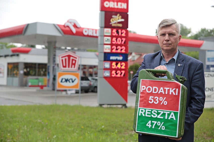 Protest na stacji paliw Orlen na al. Pokoju w Krakowie