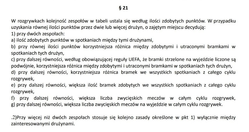 Paragraf 21 "Regulaminu rozgrywek mistrzowskich III ligi gr....
