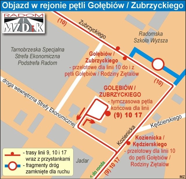 Objazd w rejonie pętli Gołębiów / Zubrzyckiego.