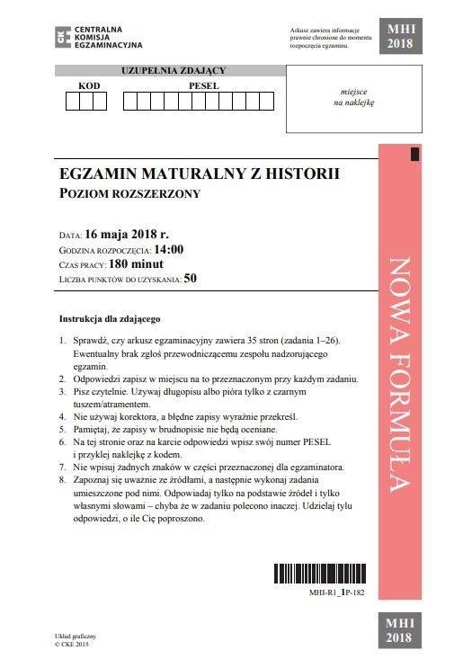 Matura 2018 HISTORIA ROZSZERZENIE. Odpowiedzi i arkusz pytań CKE w serwisie EDUKACJA