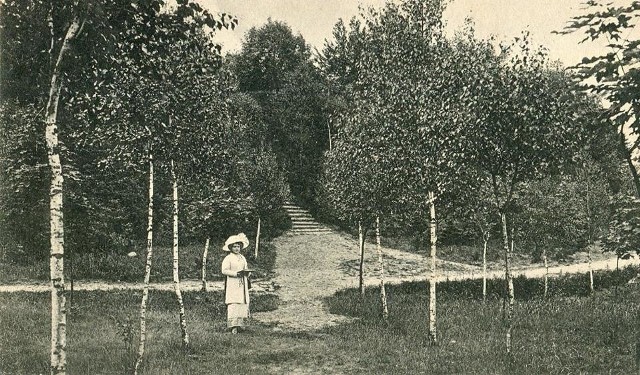 Pamiątkowa widokówka ukazująca Park Miejski z początku XX wieku.