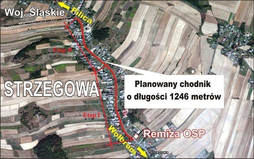Gmina Wolbrom wybuduje ponad 2,5 kilometra nowych chodników w miejscowości Brzozówka i Strzegowowa