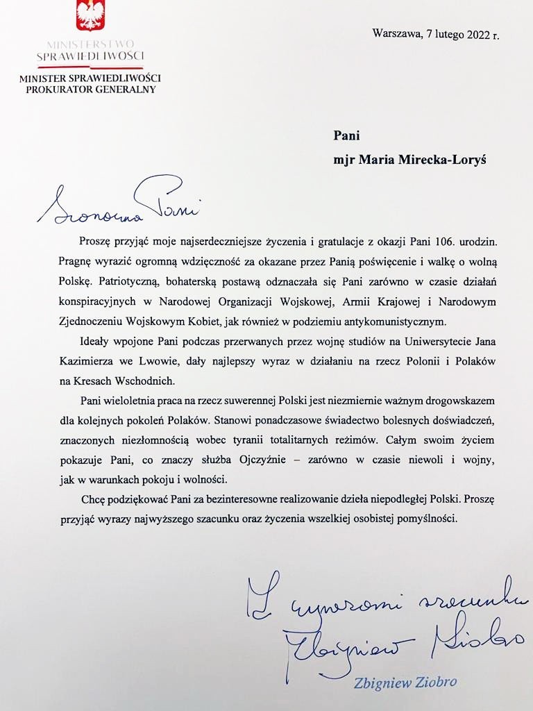 List wiceministra do Marii Mireckiej-Loryś