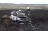 W Biechowie, w gminie Pacanów spłonął fiat cinquecento. Wszystko przez pożar traw? 