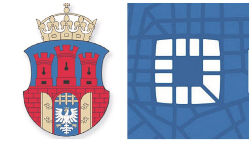 Z lewej strony herb Krakowa. Z prawej nowe logo Krakowa.
