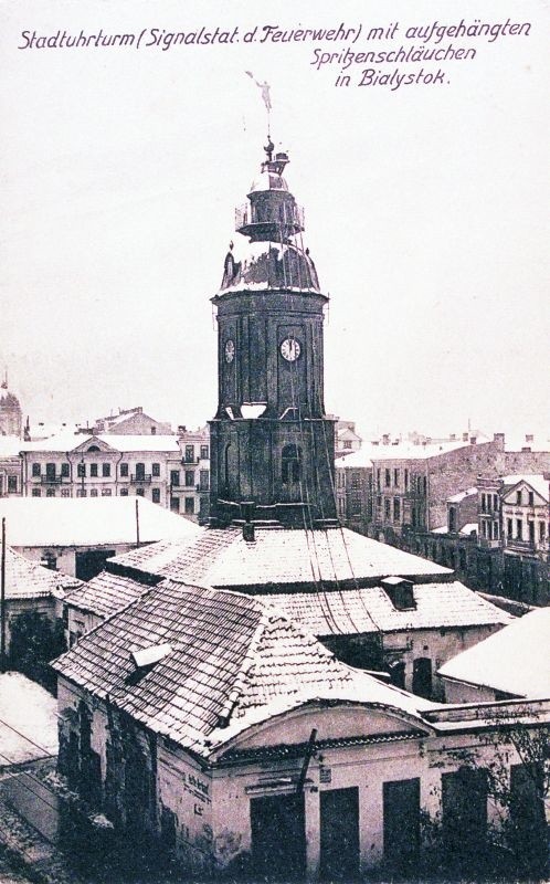 W Białymstoku czas cofnięto. Ratusz 1916 rok. Niemcy mawiali, że jest to Miejska Wieża Zegarowa (Stadtuhrturn).