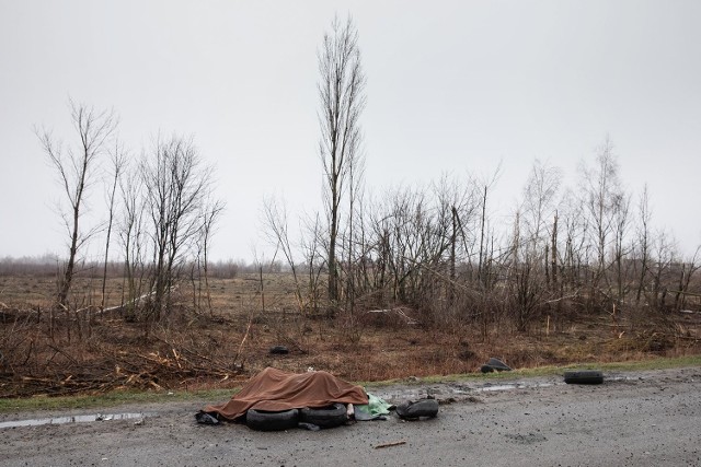 Nagie ciała kobiet przykryte kocem znaleziono przy autostradzie, około 20 km od Kijowa.