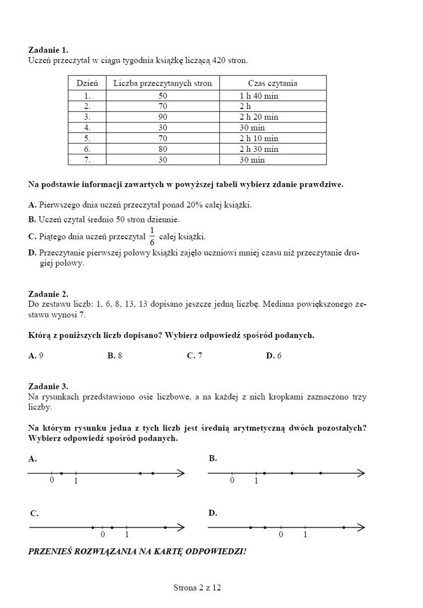 Próbny egzamin gimnazjalny 2012 [ARKUSZ, ODPOWIEDZI]. Test z matematyki