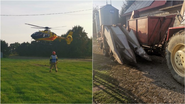 Kobiecie wciągnęło dłoń do kombajnu na kukurydzę. Interweniował śmigłowiec LPR