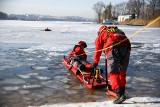Kraków. Bagry, pękający lód i akcja ratownicza. Tak strażacy ćwiczyli na zamarzniętym zalewie [ZDJĘCIA]