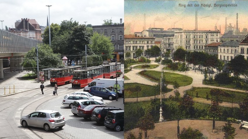 Rynek w Chorzowie dziś (z lewej) i dawniej