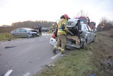 Wypadek dwóch samochodów w Wielkich Lniskach pod Grudziądzem