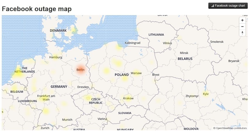 Tych rejonów dosięgła awaria facebooka 13.03. 2019