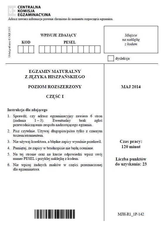 Matura 2014: Hiszpański [ODPOWIEDZI, ARKUSZE] - poziom...