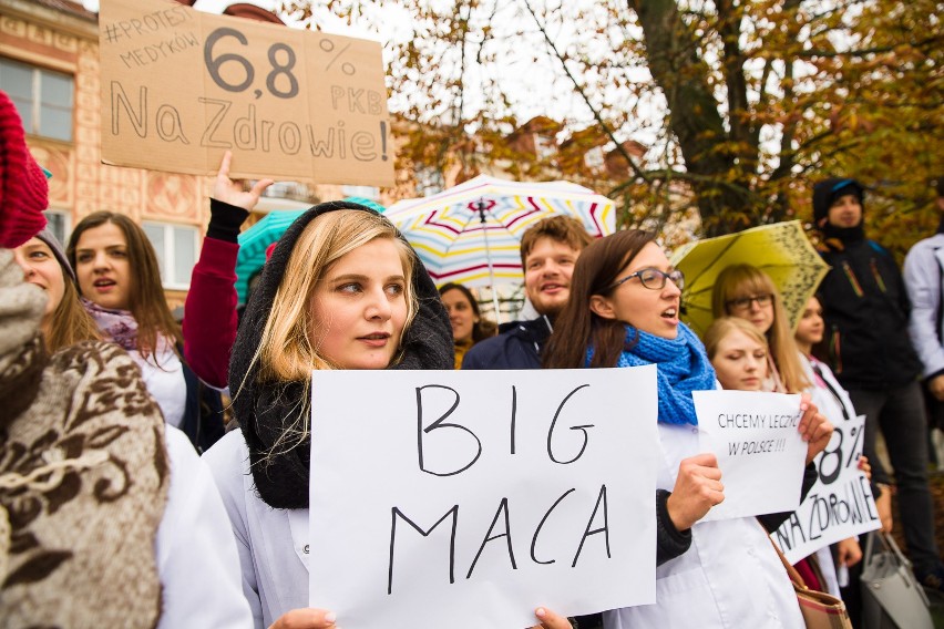Protest studentów medycyny na Rynku Kościuszki