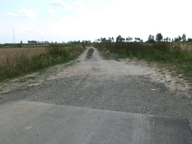 Asfalt na drodze kończy się w szczerym polu, na granicy z Tarnobrzegiem.