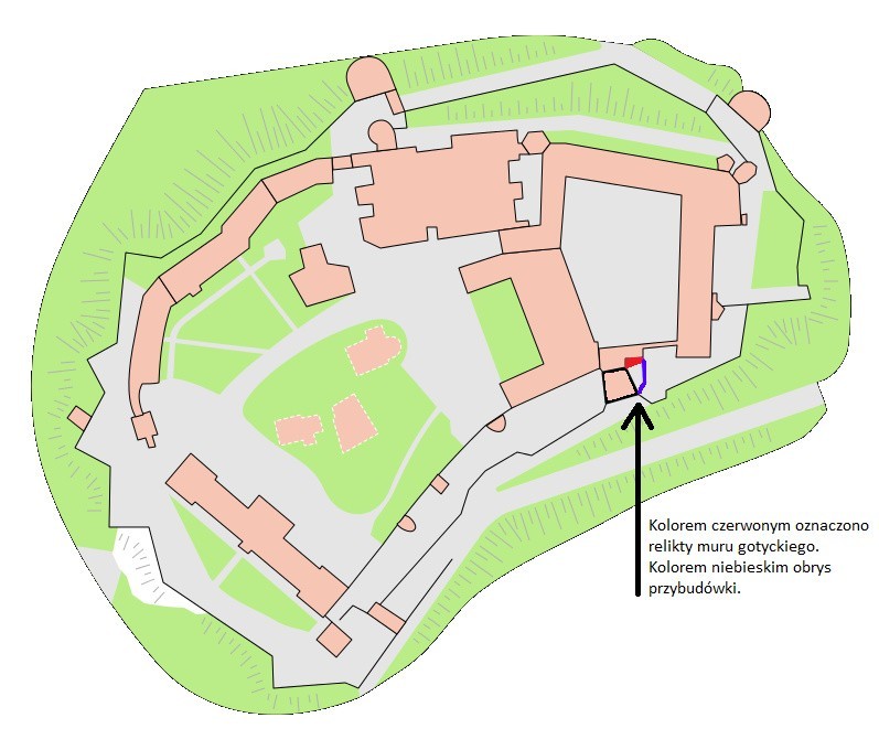 Plan wzgórza wawelskiego z zaznaczoną lokalizacją znaleziska