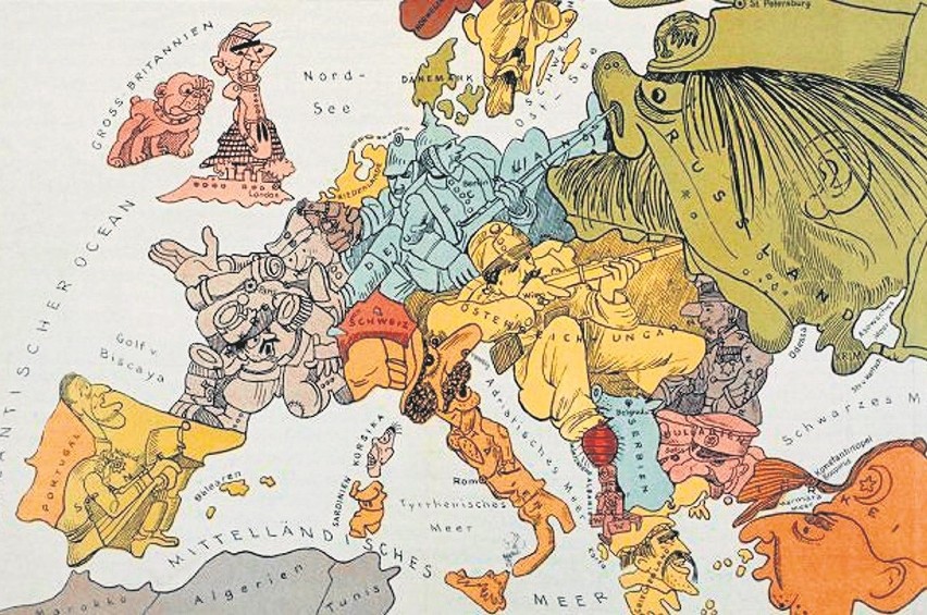 Satyryczna mapa pogrążonej w wojnie Europy, 1915 r.