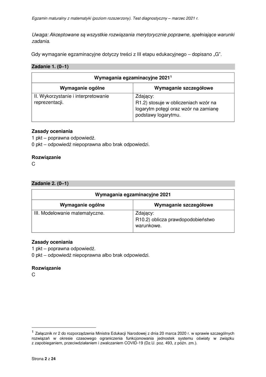 Matematyka poziom rozszerzony - Klucze odpowiedzi CKE....