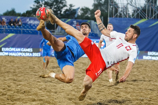 Mecz Polska - Azerbejdżan w turnieju piłki plażowej igrzysk europejskich w Tarnowie