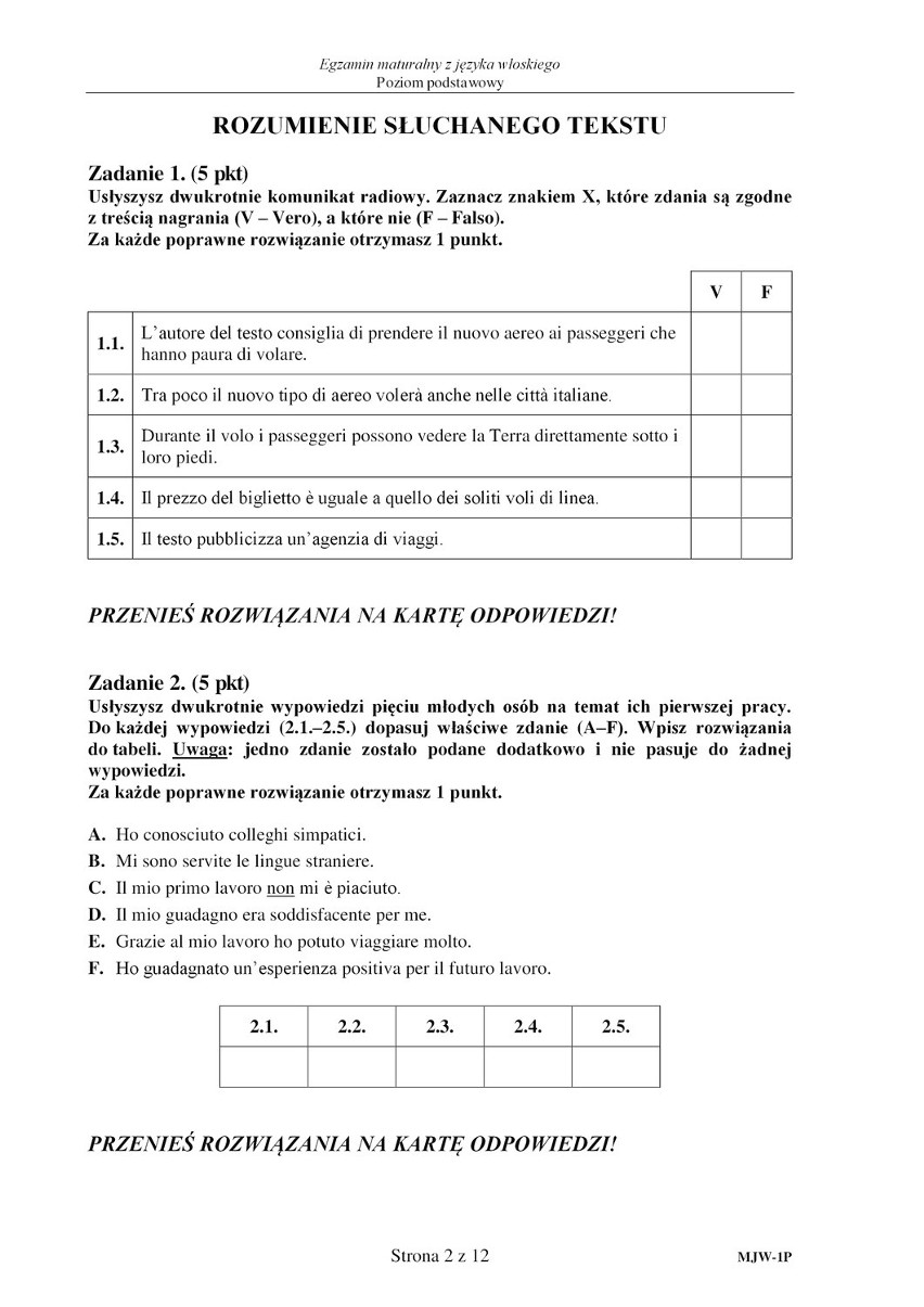 Matura 2015: Język WŁOSKI poziom podstawowy dla TECHNIKUM [ODPOWIEDZI, ARKUSZE CKE]